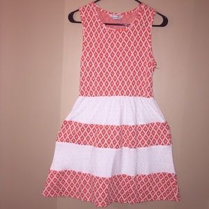 ORANGE AND WHITE PATTERNED SKATER DRESS